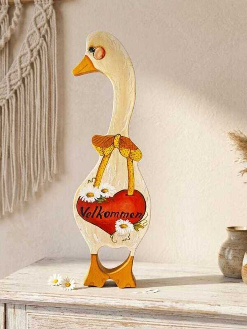 Vintage Corqlen Hand-Painted Wooden Goose Welcome Sign